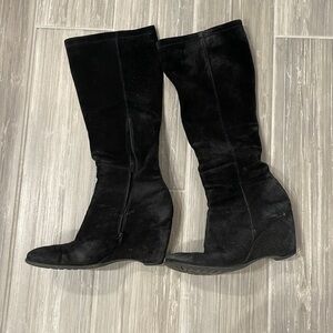 Franco Sarto Black Suede leather knee boots with ankle zip, 7.5